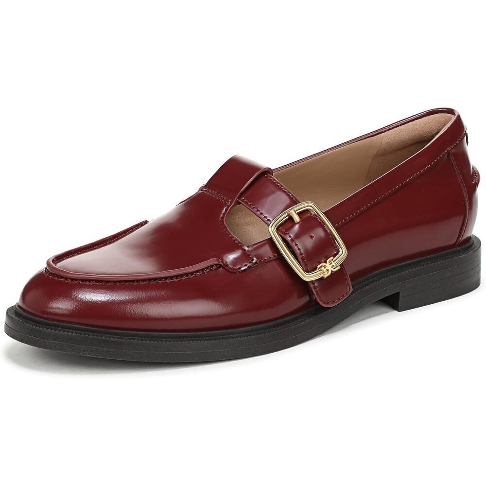 Sam Edelman Womens French Merlot Leather Rounded Toe Ankle Buckle Elaina Loafer